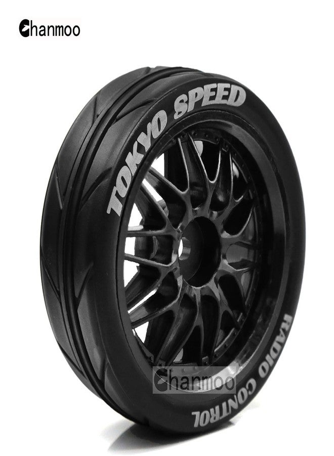 Chanmoo 1/10 RC On Road Tires And Plastic Rally Wheels 12mm Hex Drift Tyres For 1:10 Scale Racing Touring Street Car Tamiya TT01 TT02 XV01 TA06 A959 144001 HPI KYOSHO HSP PTG2 Traxxas 4PCS (Black) - Image 3